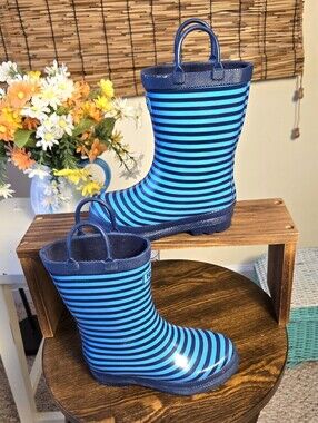 Kids Hatley Blue Striped Rain Boots